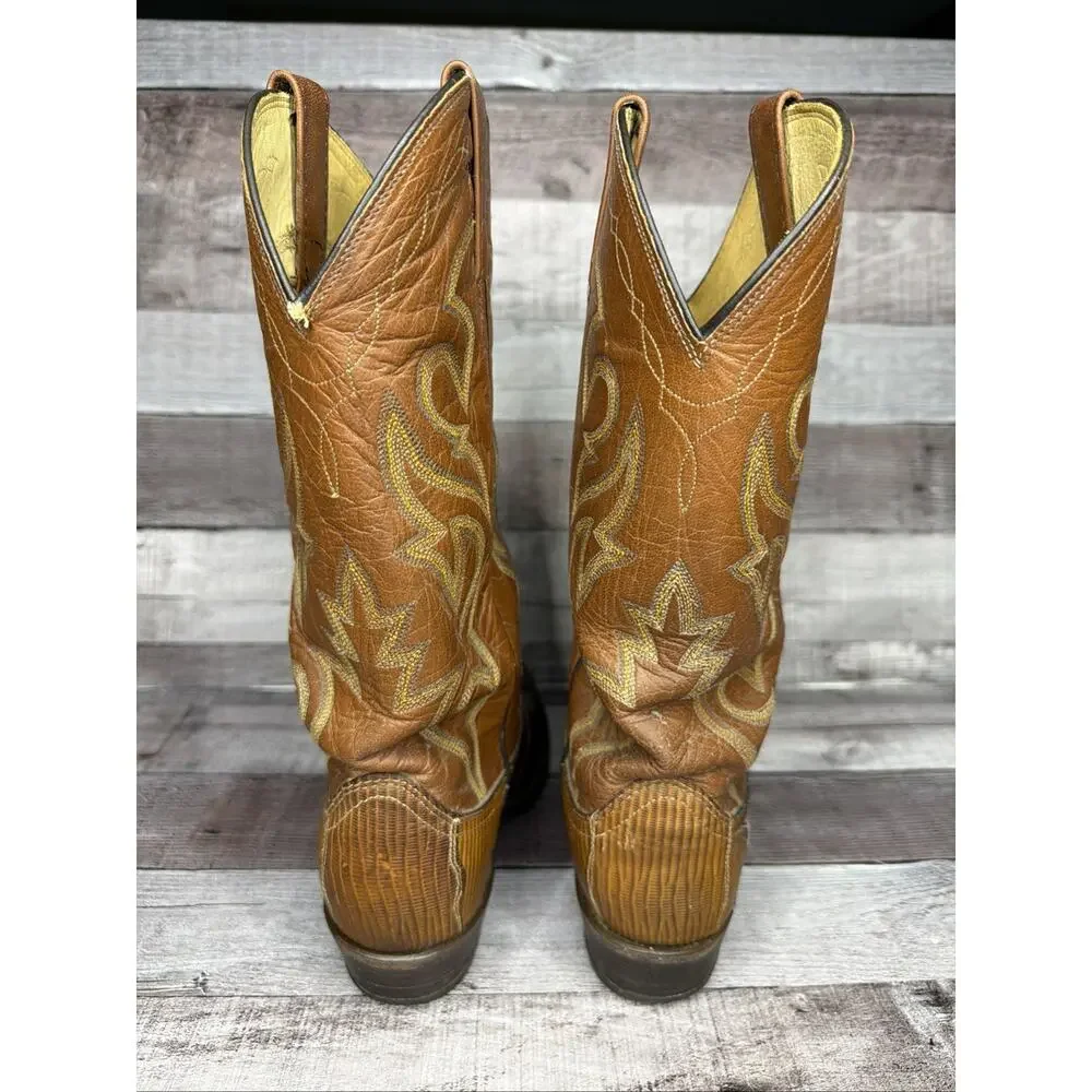 Tony Lama Western Boots Brown Leather Cowboy Vintage Exotic Men’s size 9 D